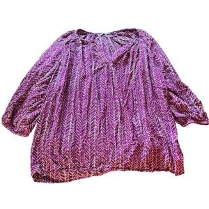 Soiree Purple Blouse 3/4 Sleeve Rayon‎ Top Chevron Print Plus Size 3X